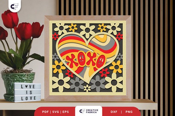 3D Shadow Box XOXO Heart Shape SVG: Valentine's Day 3D SVG