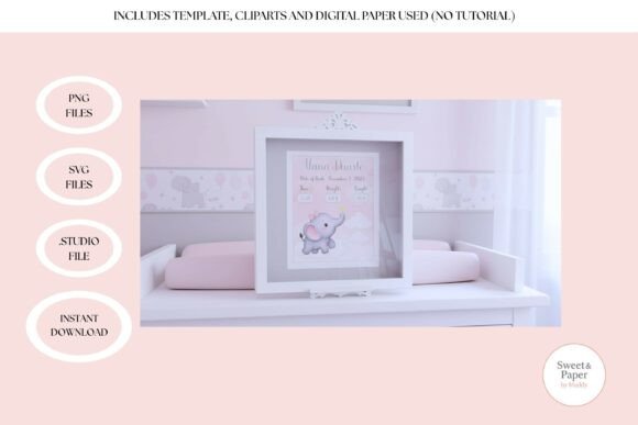 Baby Elephant Shadow Box SVG Studio Graphics & Templates