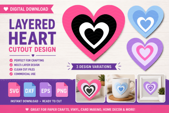 Heart Layered SVG Cutout Design 01 Review