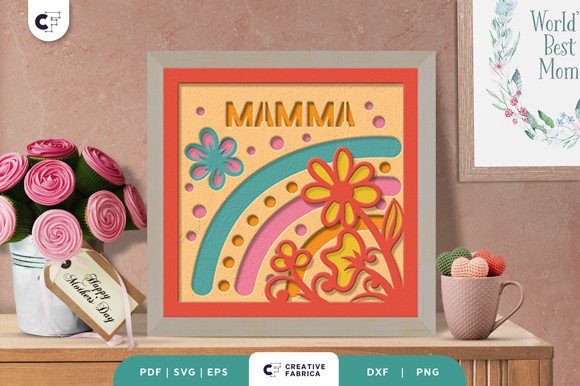 Retro Mamas Floral Rainbow Shadow Box 3D SVG for Holidays