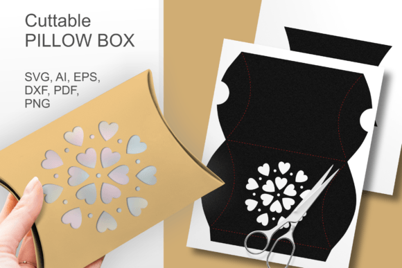 Round Hearts Flower Pillow Box Template: 3D SVG Gift Boxes