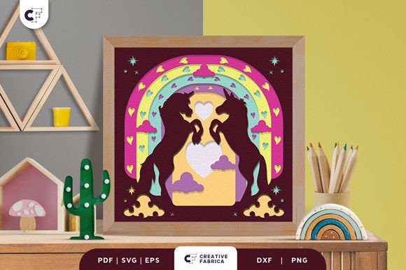 Unicorn Rainbow Paper Cut Shadow Box: 3D SVG Fantasy Art
