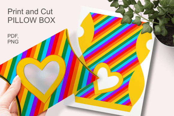 Yellow Heart Rainbow Pillow Box 3D SVG for Gift Boxes
