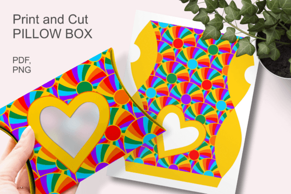 Yellow N Rainbow Heart Window Pillow Box: 3D SVG for Gift Boxes